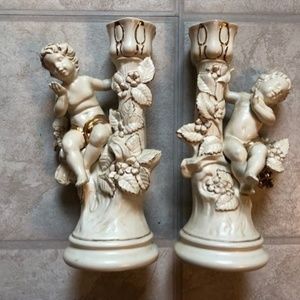 Set of 2 Vintage Holland Mold Cherub Candlesticks